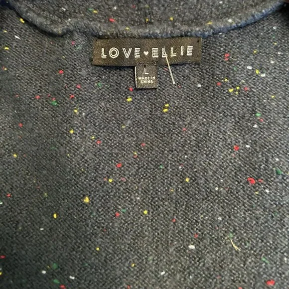 Love Ellie Long Open Cardigan Blue Black Confetti Two Pockets NWOT Size Large - Picture 6 of 11